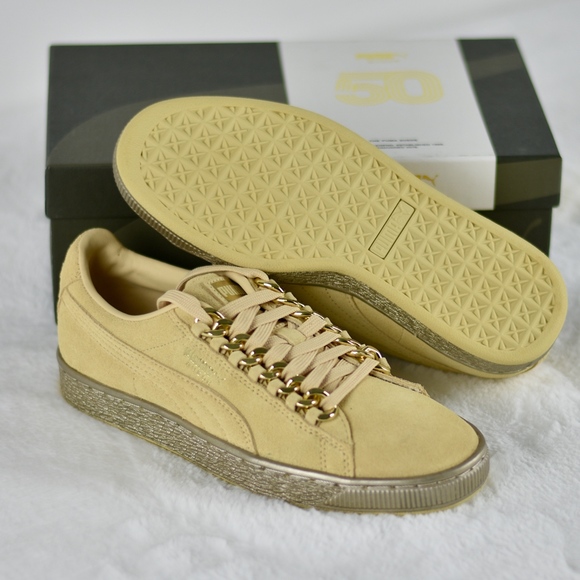 Puma Women's Gold Beige Khaki Suede Classic X-Chain Sneakers Trainers Size  5 - Picture 6 of 8